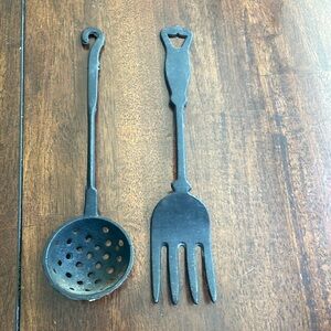 Vintage wrought iron fork, and spoon set